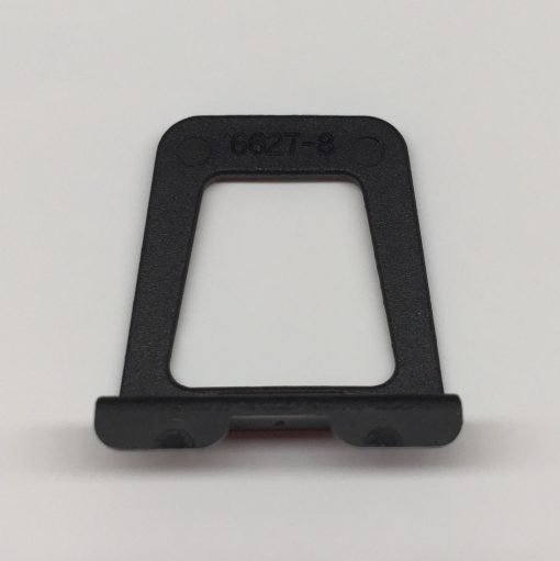 A black, rectangular plastic finger tab with a flat base and two protruding sections. The top portion is engraved with "6827-8." The background is a plain white surface.